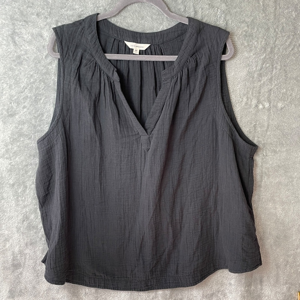 Lucky Brand Top Womens XXL Washed Black Sleeveless Boxy Boho Gauze Beachy Coast